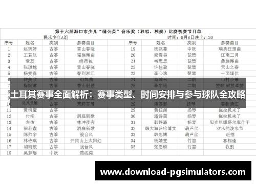 土耳其赛事全面解析：赛事类型、时间安排与参与球队全攻略