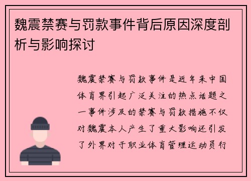 魏震禁赛与罚款事件背后原因深度剖析与影响探讨
